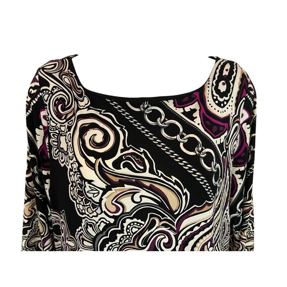 WHBM Black Paisley Print 3/4-Sleeve Flounce Jersey Dress Size M Shift Dress - Picture 3 of 7